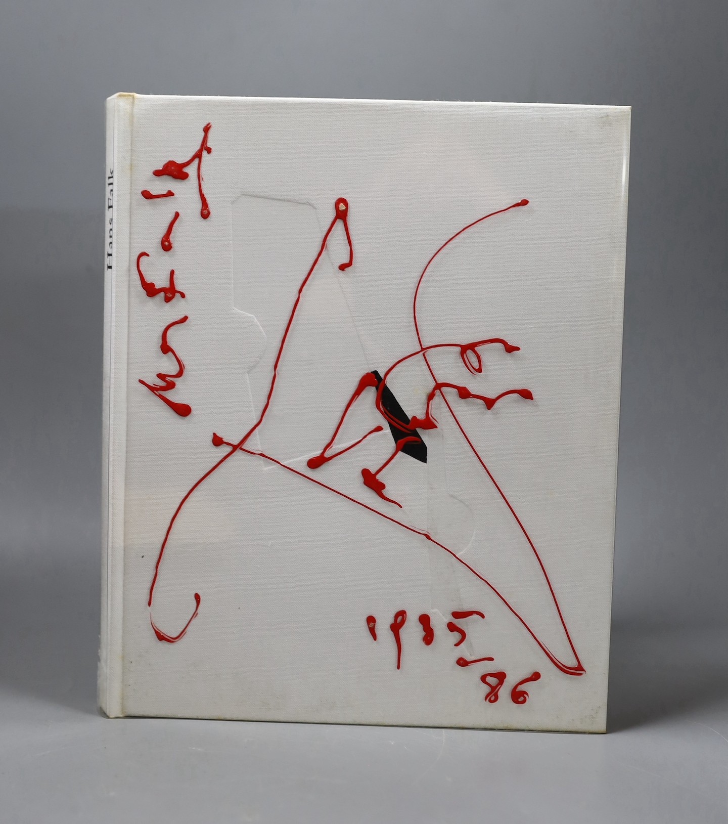 Hans Falk ‘A Year’s Work 1985-86’ catalogue, published by Edition Artefides Luzern in cloth binding with uniquely decorated acrylic dust jacket